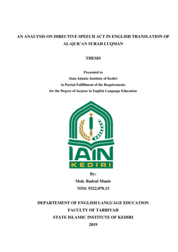 An Analysis On Directive Speech Act In English Translation Of Al-qur'An .