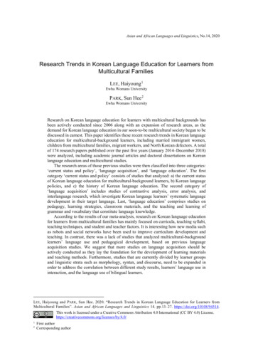 Research Trends In Korean Language Education For Learners From .