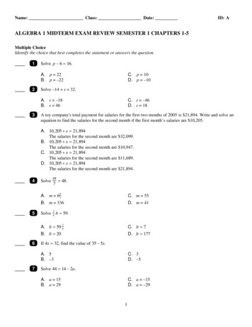 ExamView - ALGEBRA 1 MID-TERM EXAM REVIEW SEMESTER 1 CHAPTERS 1-5