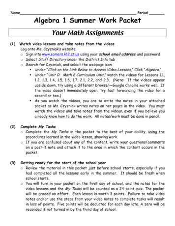 Algebra 1 Summer Packet (1) - SharpSchool