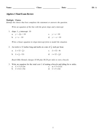 Algebra 1 Final Exam Review - Elgin Local Schools