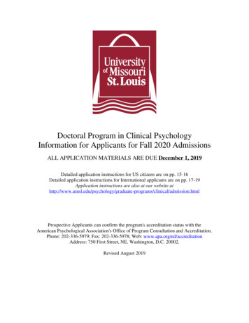 Doctoral Program In Clinical Psychology Information For Applicants For .