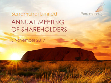 8th Annual Meeting Of Shareholders - Barramundi