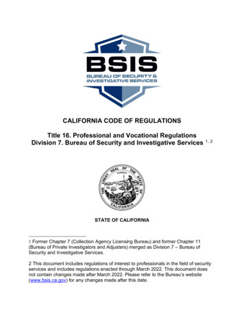California Code Of Regulations - Title 16. Professional And Vocational .