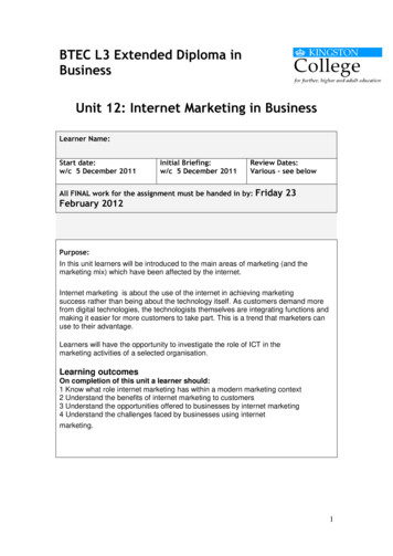 BTEC L3 Extended Diploma In Business Unit 12: Internet Marketing In .