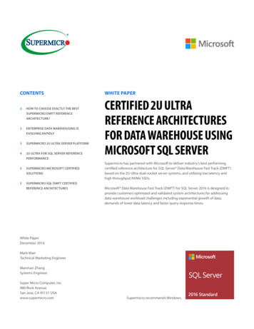 Certified 2U Ultra Reference Architectures For Data Warehouse Using .