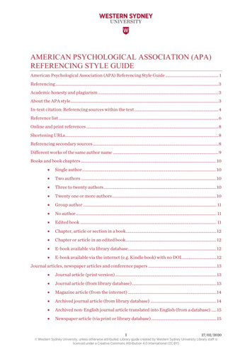 American Psychological Association (Apa) Referencing Style Guide