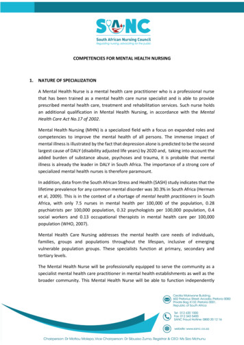 Competencies For Mental Health Nursing 1. Nature Of Specialization - Sanc