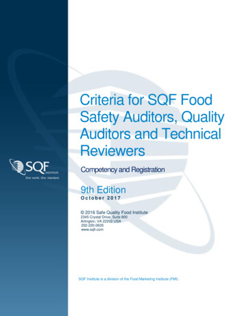 Criteria For SQF Food Safety Auditors, Quality Auditors And Technical .