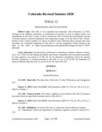 Colorado Revised Statutes 2020