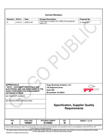 Specification, Supplier Quality Requirements
