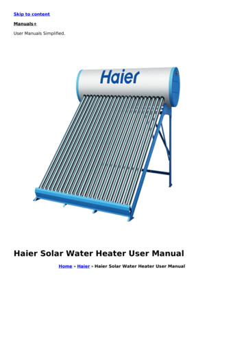 Haier Solar Water Heater User Manual - Manuals 