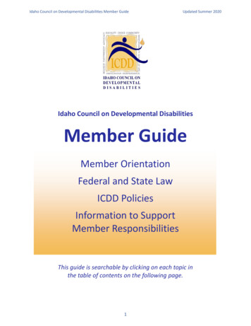 Idaho Council On Developmental Disabilities Member Guide