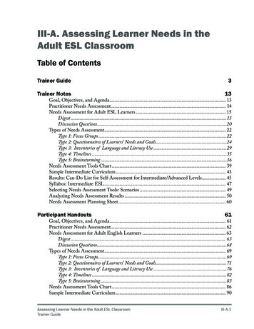 III-A. Assessing Learner Needs In The Adult ESL Classroom