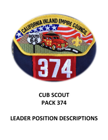 Cub Scout Pack 374 Leader Position Descriptions