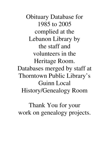 Obituary Database For 1985 To 2005 Complied At The Lebanon Library By .
