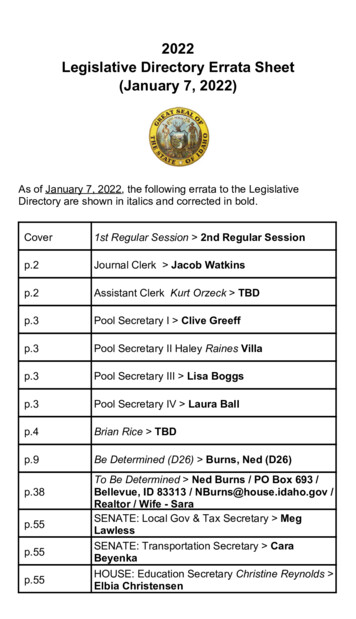 2022 Legislative Directory Errata Sheet (January 7, 2022)