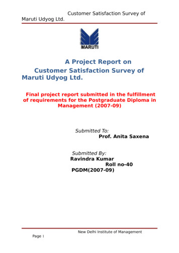 A Project Report On Customer Satisfaction Survey Of Maruti . - Bbaravi