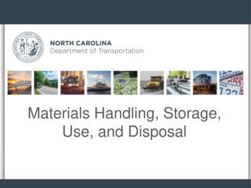 Materials Handling, Storage, Use, And Disposal - NCDOT