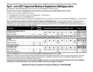 April - June 2021 Approved Medicare Supplement (Medigap) Plans