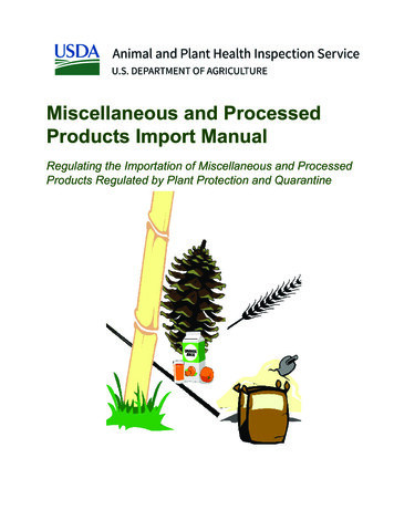 Miscellaneous And Processed Products Import Manual - USDA