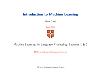 Introduction To Machine Learning - University Of Cambridge