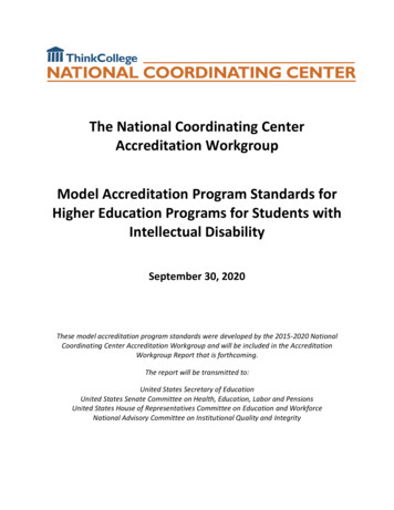 The National Coordinating Center Accreditation Workgroup Model .