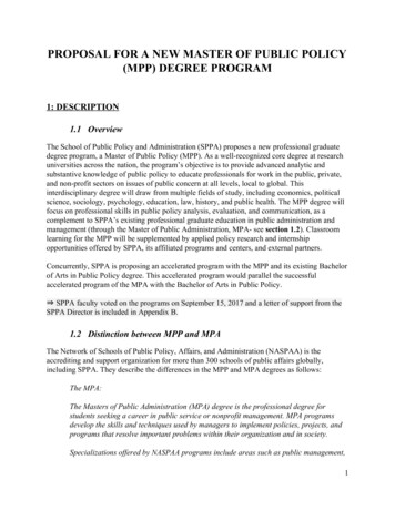 PROPOSAL FOR A NEW MASTER OF PUBLIC POLICY (MPP) DEGREE PROGRAM - Udel.edu