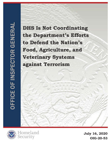 OIG-20-53 - DHS Is Not Coordinating The Department's Efforts . - Dhs.gov