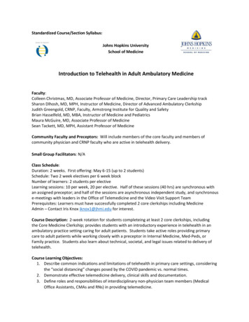 Introduction To Telehealth In Adult Ambulatory Medicine