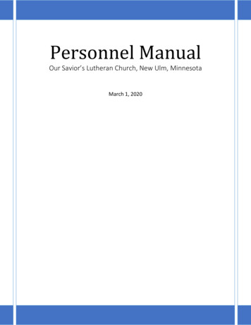 Personnel Manual - Our Savior's Lutheran Church New Ulm