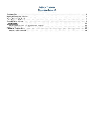 Table Of Contents Pharmacy, Board Of