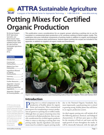 Potting Mixes For Certif Ied Organic Production - ATTRA