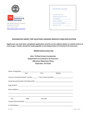 DESIGNATED AGENT FOR VACATION LODGING SERVICES FIRM APPLICATION - Tennessee