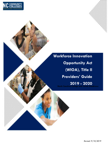 Workforce Innovation Opportunity Act (WIOA), Title II Providers' Guide .