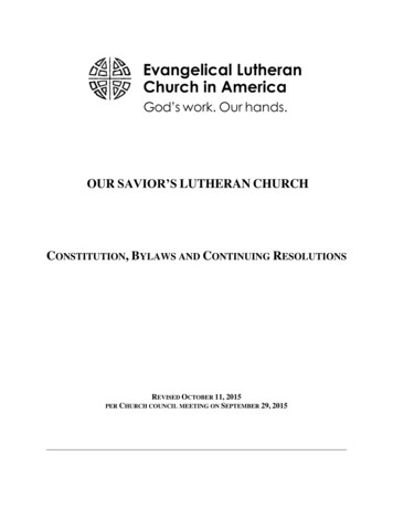 Our Savior'S Lutheran Church Constitution Bylaws And Continuing Resolutions