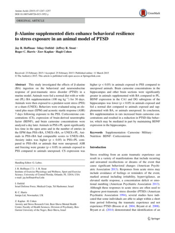 β-Alanine Supplemented Diets Enhance Behavioral Resilience . - Springer
