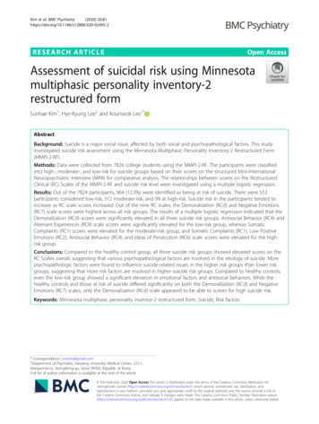 Assessment Of Suicidal Risk Using Minnesota Multiphasic Personality .
