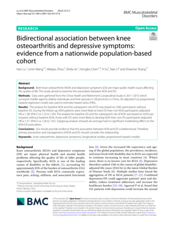 Bidirectional Association Between Knee Osteoarthritis And Depressive .