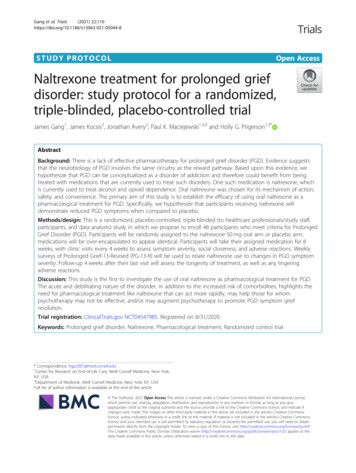 Naltrexone Treatment For Prolonged Grief Disorder: Study Protocol For A .