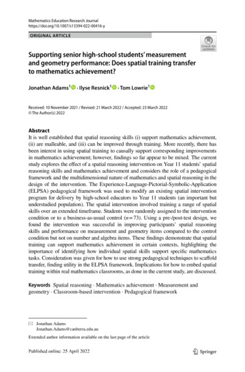 Does Spatial Training Transfer To Mathematics Achievement . - Springer