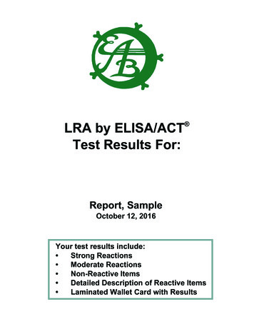 LRA By ELISA/ACT Test Results For - ChiroPlus Wellness Care