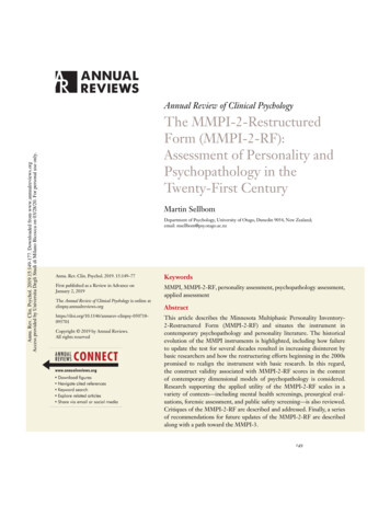 The MMPI-2-Restructured Form (MMPI-2-RF): Assessment Of Personality And .