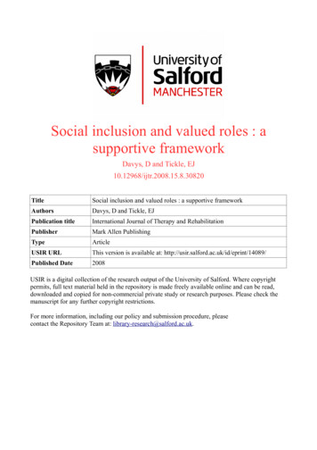 Social Inclusion And Valued Roles : A Supportive Framework