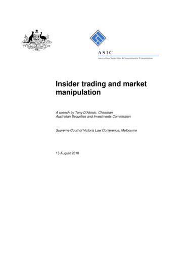 Insider Trading And Market Manipulation - ASIC