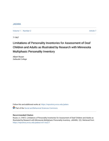 Limitations Of Personality Inventories For Assessment Of Deaf Children .