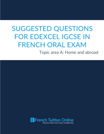 Suggested Questions For Edexcel IGCSE In French Oral Exam