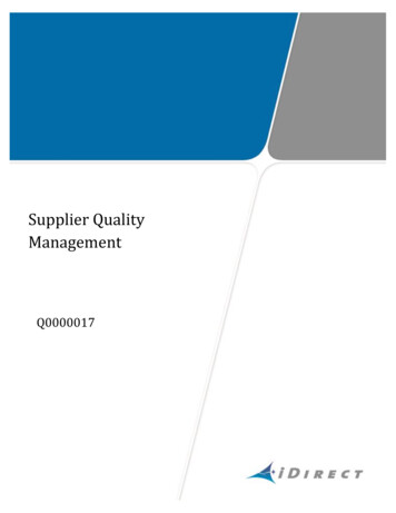 Supplier Quality Management - ST Engineering IDirect