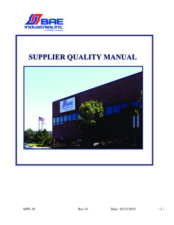 SUPPLIER QUALITY MANUAL - BAE Ind