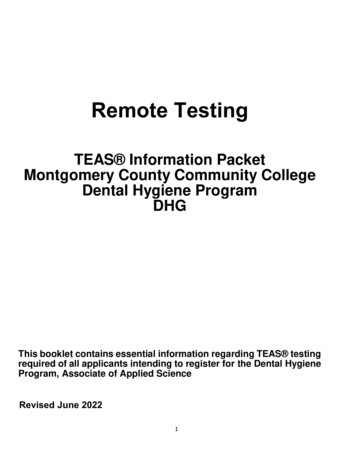 TEAS Information Packet Montgomery County Community College Dental .